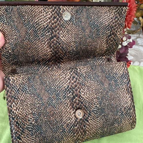 Python print man made material clutch bag brown and tan color. - Picture 5 of 10
